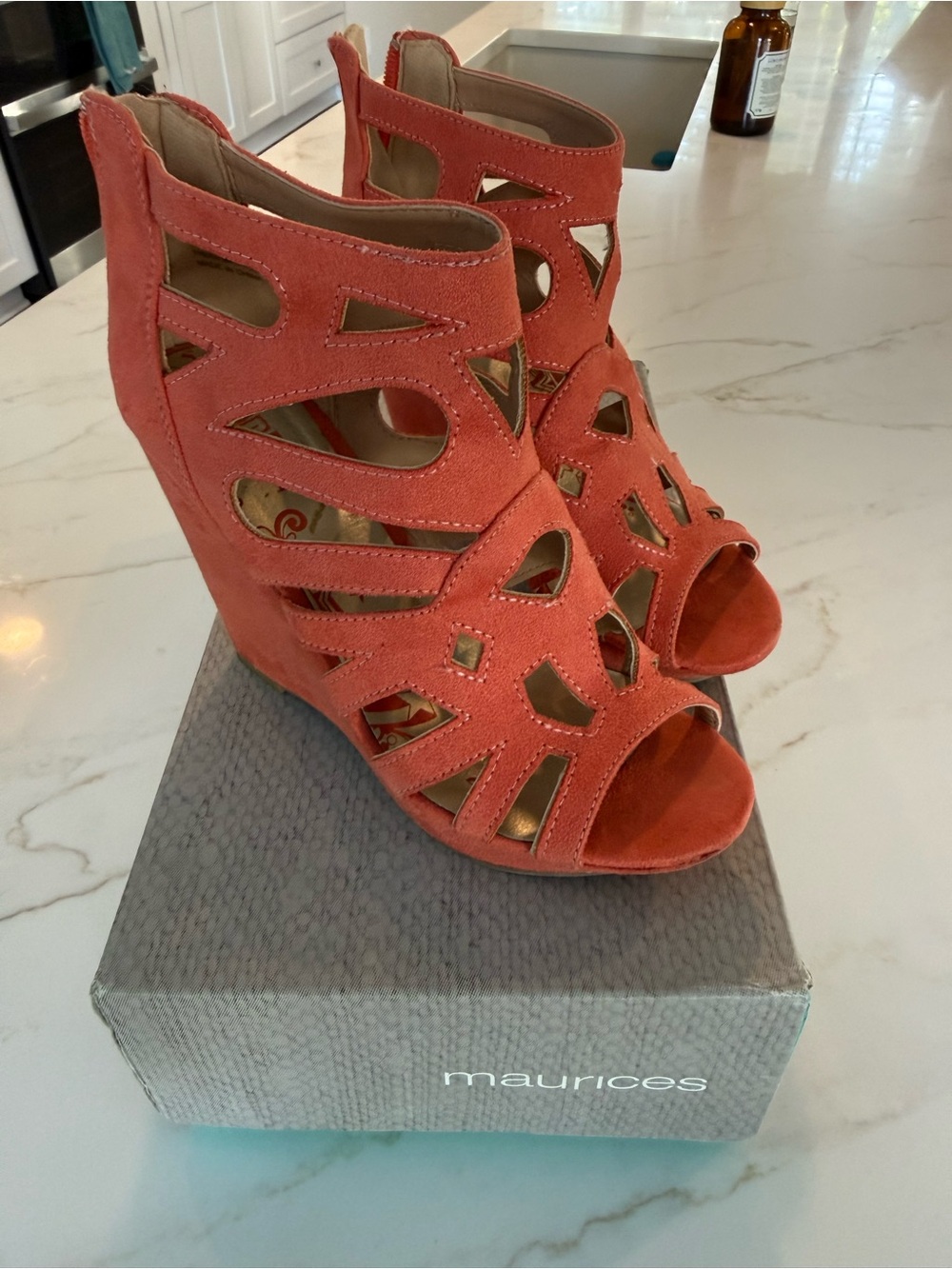 Maurices Coral Cutout Suede Wedge Sandals